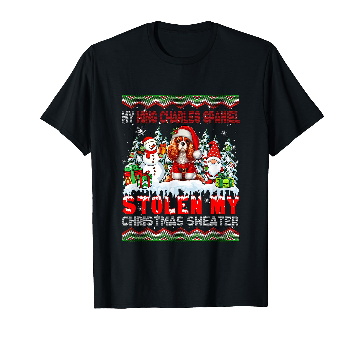 My King Charles Spaniel Stolen Christmas Sweater Dog Gnome T-Shirt