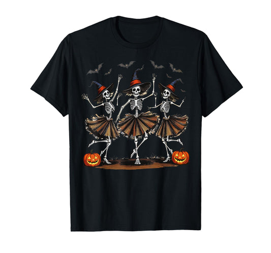 Dancing Skeleton Witches Halloween Costume Spooky Season T-Shirt