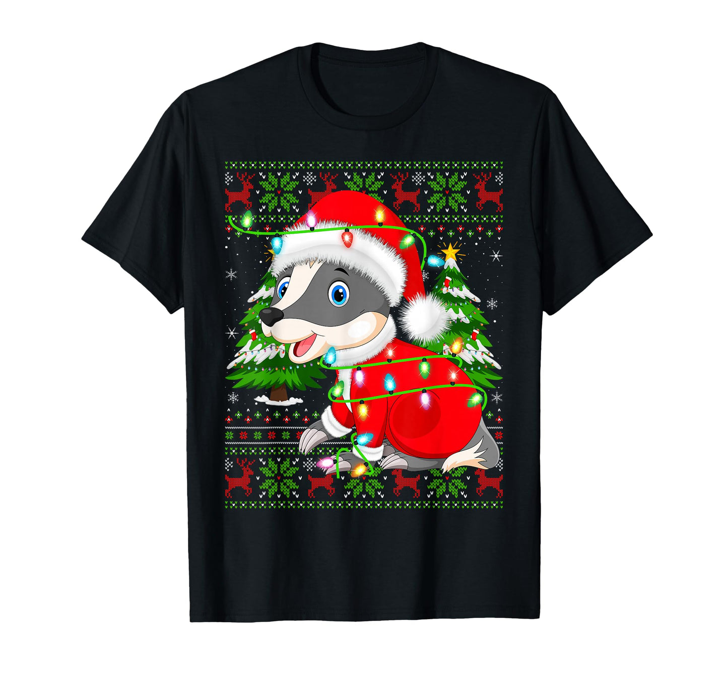 Badger Christmas Lights Cute Animal Ugly Xmas Sweaters T-Shirt