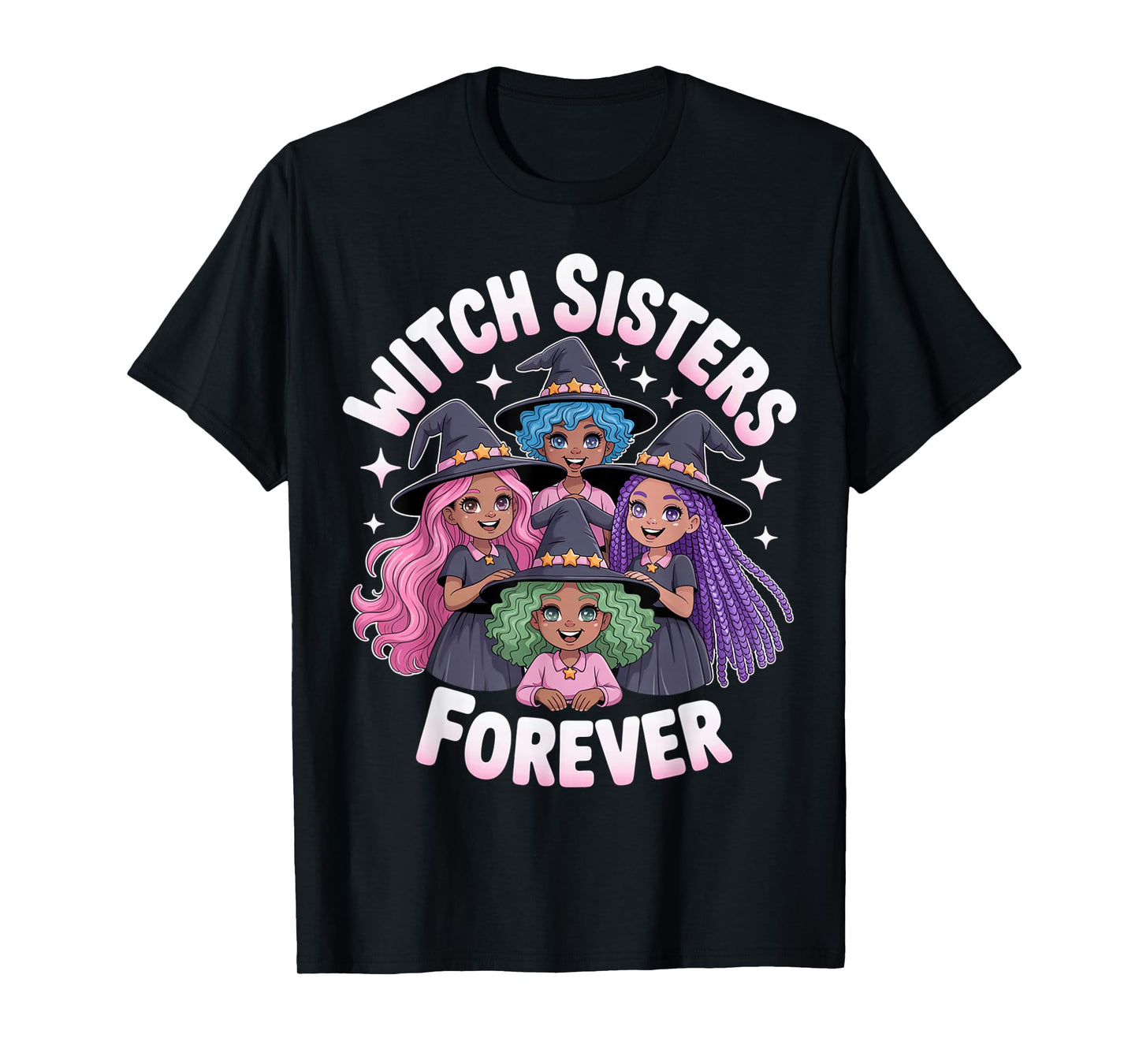Black Witch Sisters Forever Matching Halloween Bestie Family T-Shirt