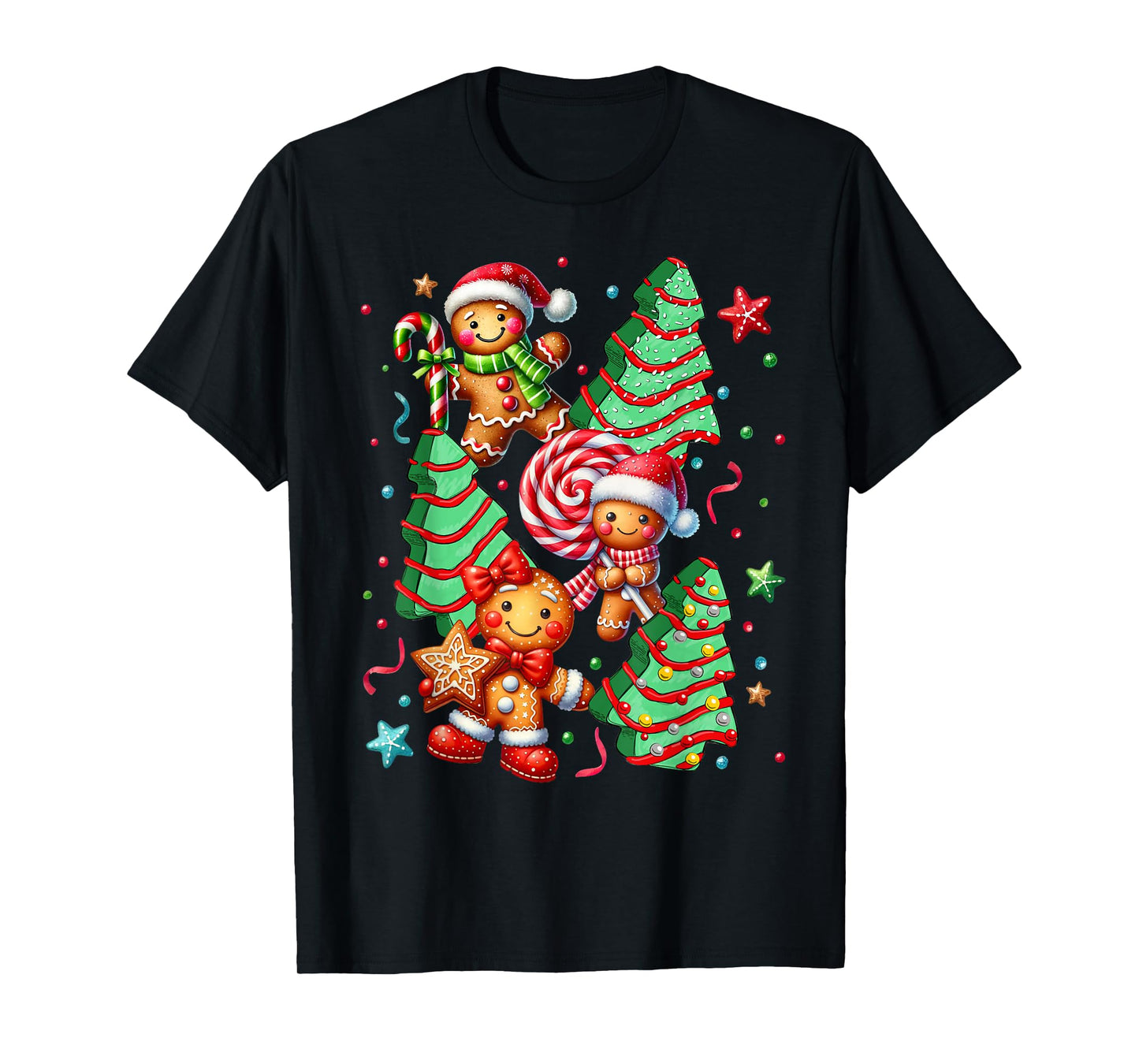 Cute Christmas Tree Santa Gingerbread Xmas Women Men T-Shirt