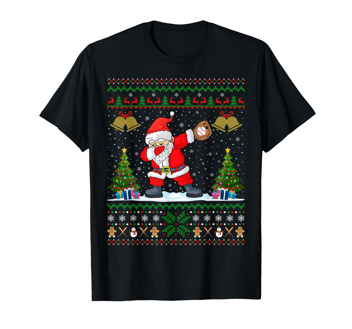 Ugly Xmas Sweater Dabbing Santa Baseball Player Christmas T-Shirt
