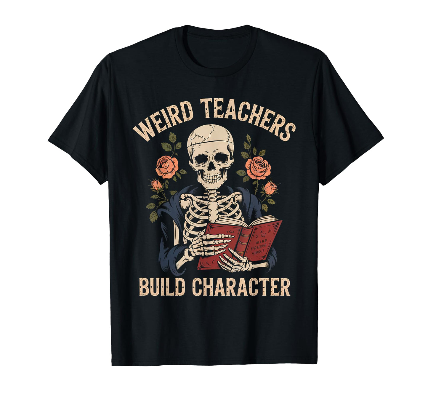 Funny Skeleton Book Floral Skull Halloween Teacher for Women T-Shirt