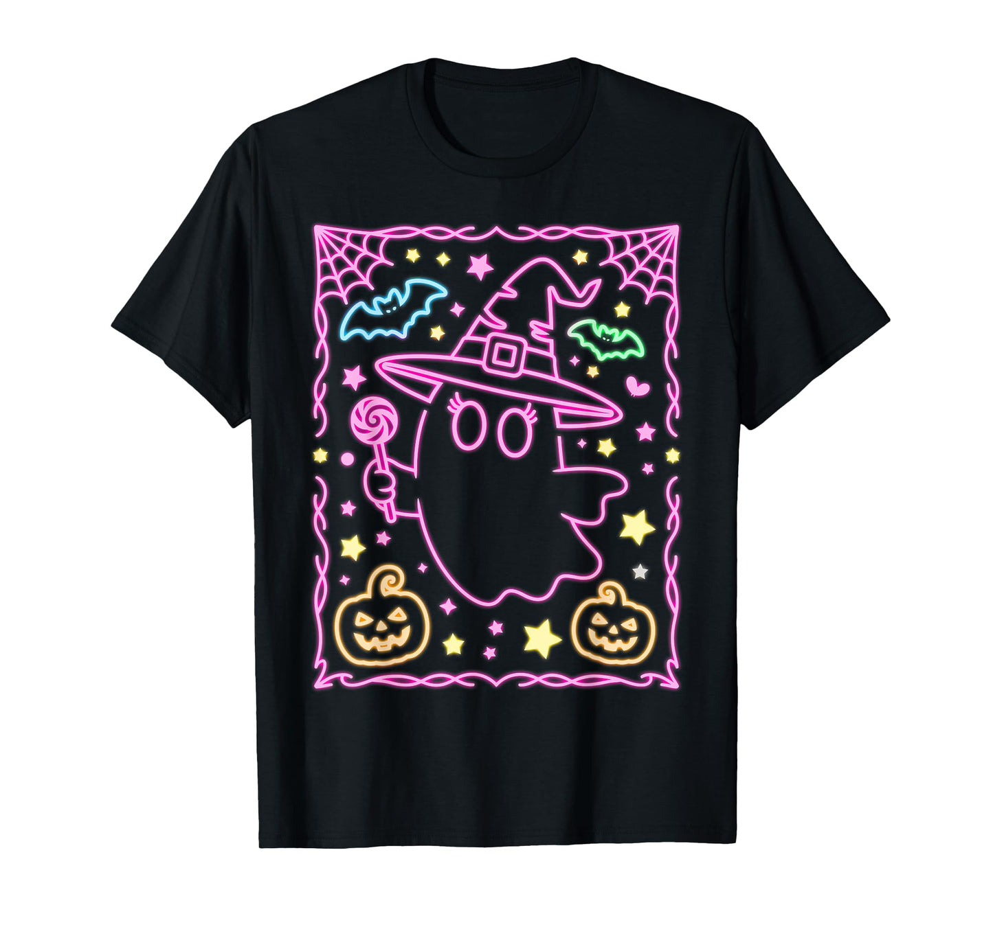 Cute Halloween Girls Pink Ghost Witch Candy Pumpkin Kids T-Shirt