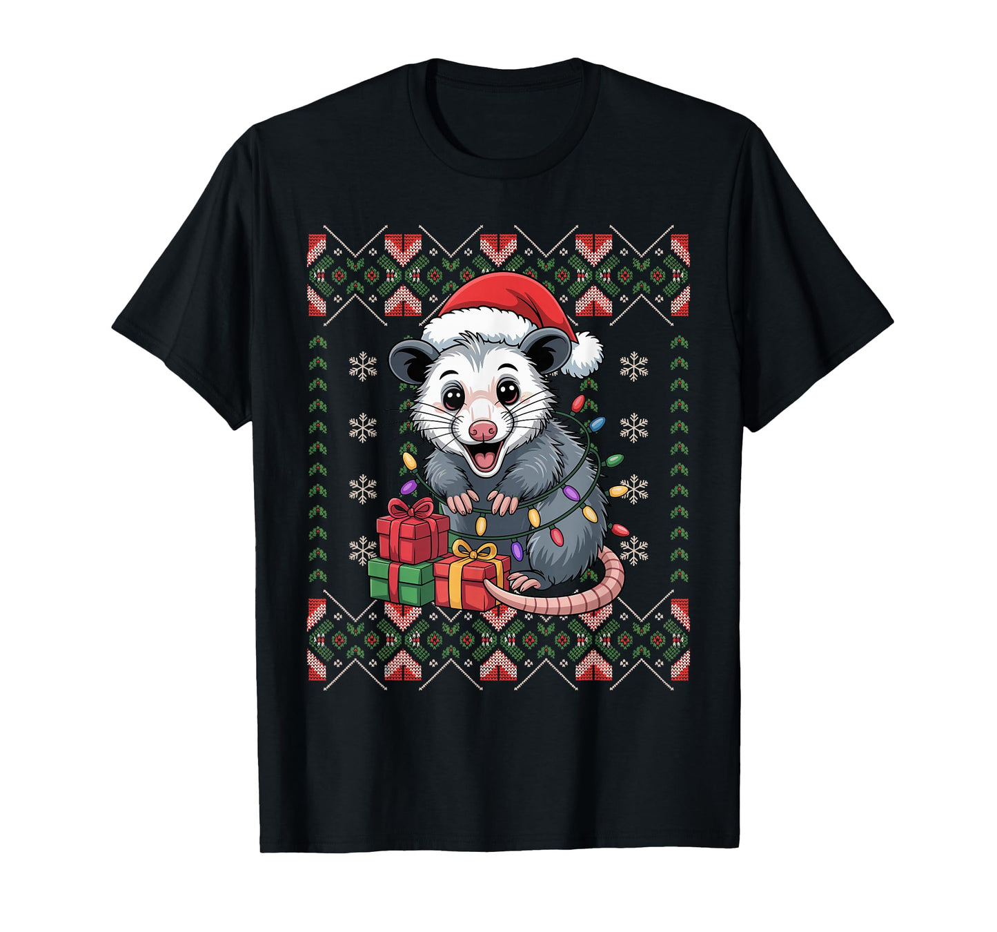 Santa Opossum Christmas Ugly Sweater Funny Holiday Pajamas T-Shirt