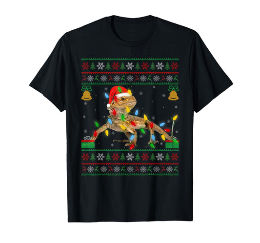 Bearded Dragon Christmas Lights Ugly Xmas Sweaters Santa T-Shirt