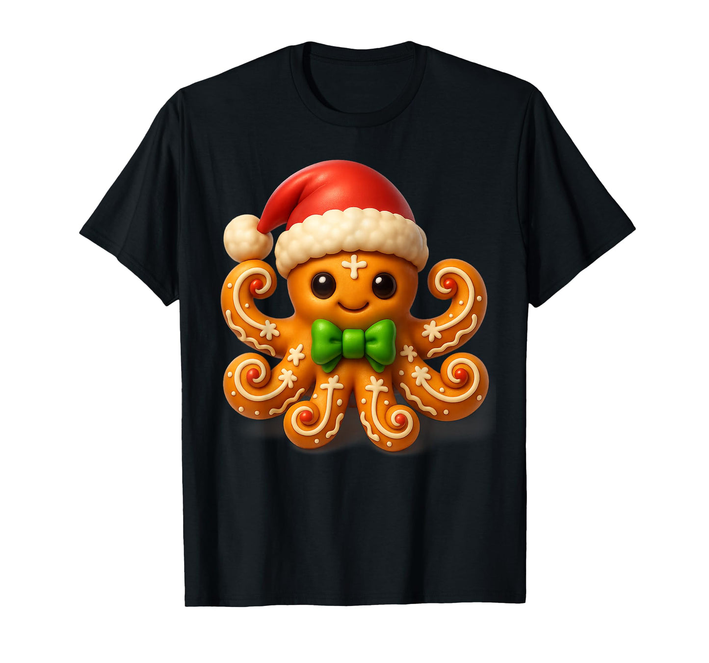 Funny Gingerbread Man Octopus Christmas Womens Mens Gifts T-Shirt