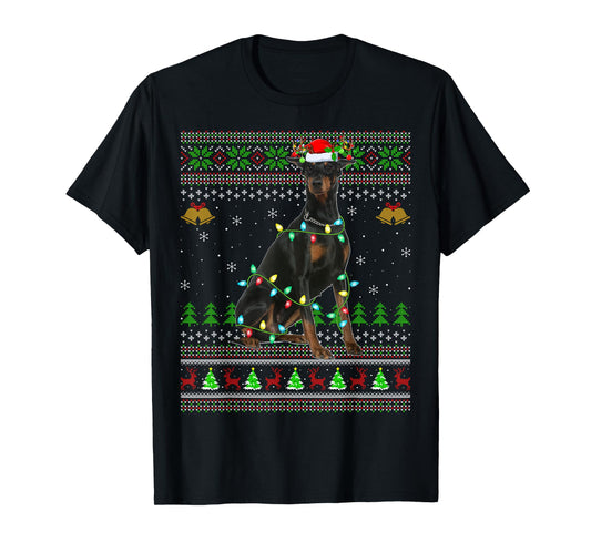 Doberman Dog Ugly Christmas Sweaters Holiday Santa Xmas T-Shirt
