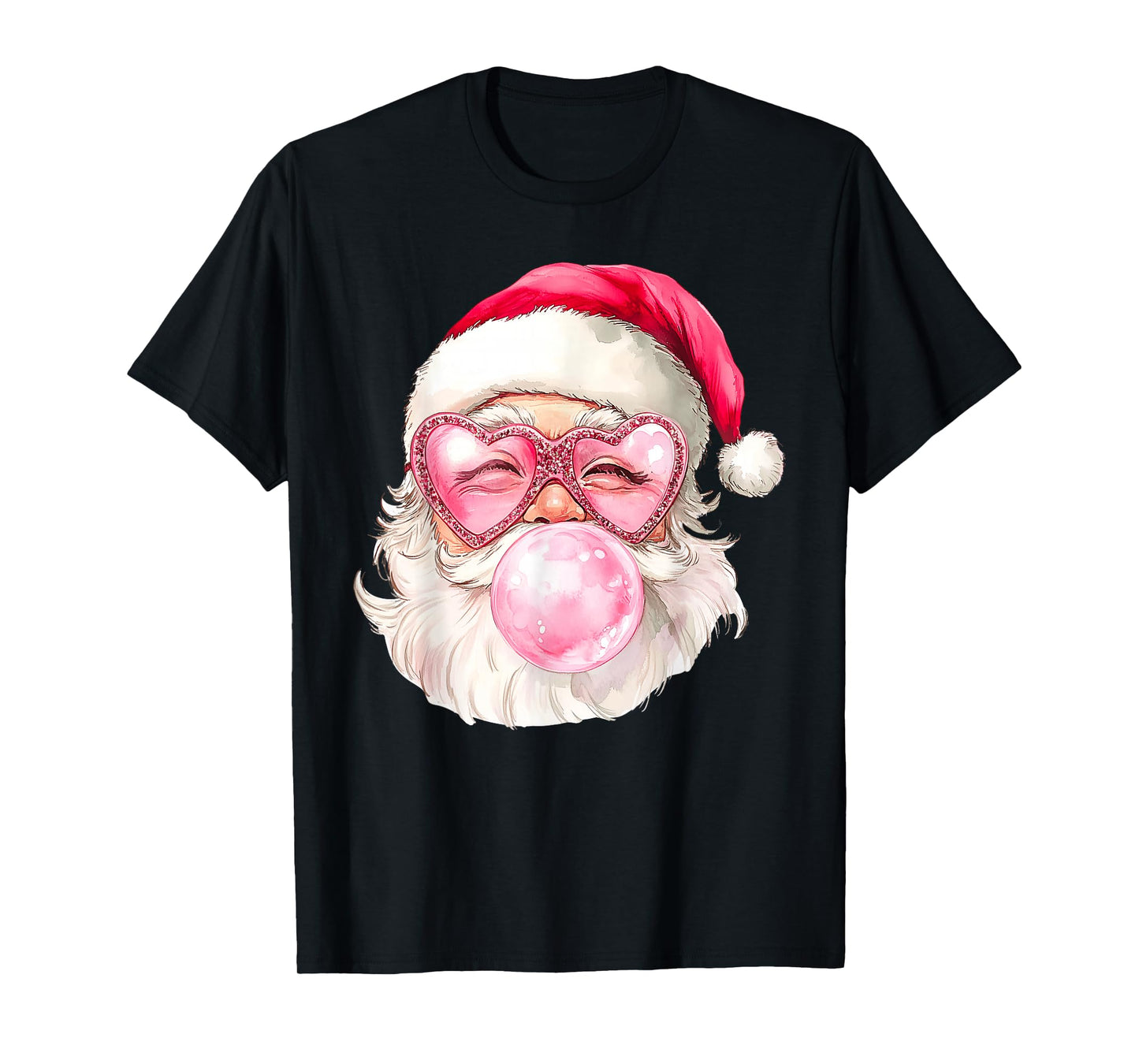 Vintage Retro Santa Christmas Bubble Gum Pink Sunglasses T-Shirt