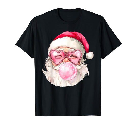 Vintage Retro Santa Christmas Bubble Gum Pink Sunglasses T-Shirt