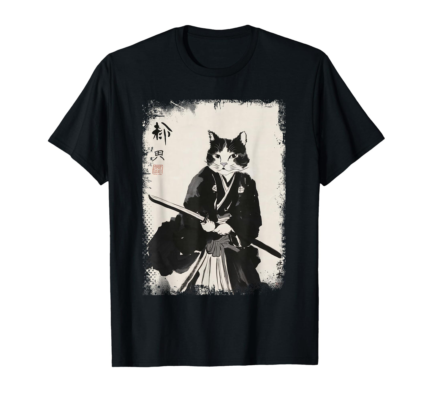 Cat Samurai Warrior Vintage Ukiyo-e Art Japanese Katana T-Shirt