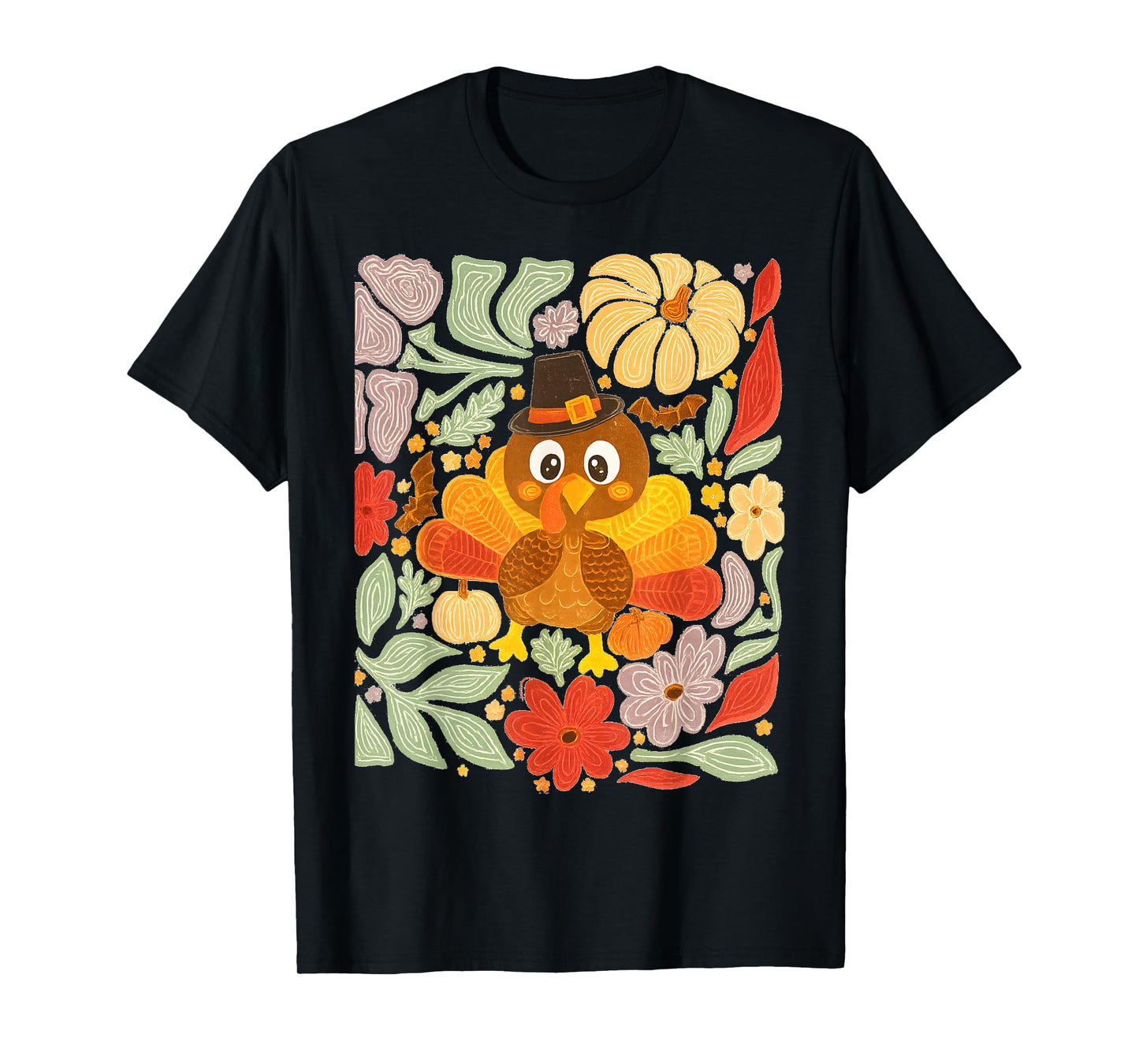 Boho Floral Fall Turkey Retro Pumpkin Thanksgiving Family T-Shirt