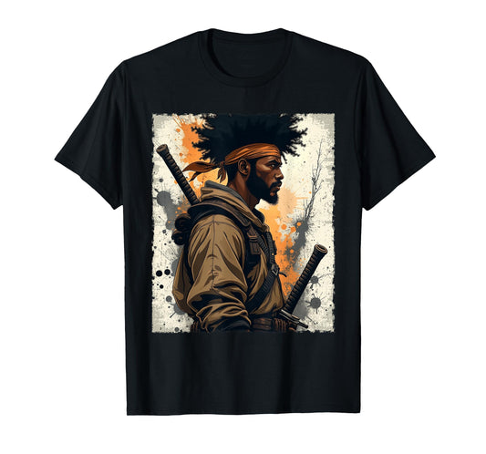 African Samurai Afro American Bushido Warrior Katana Vintage T-Shirt