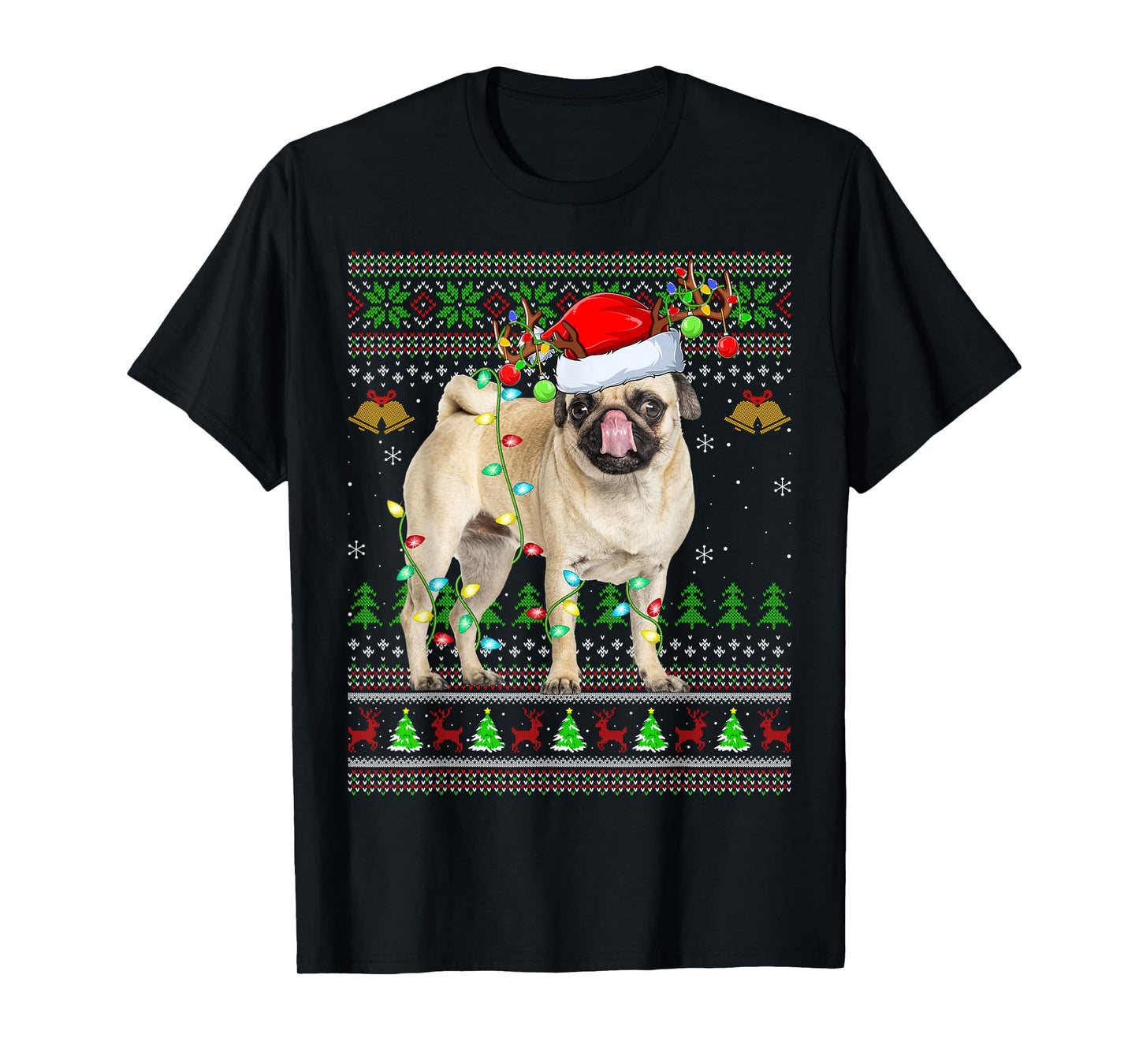 Pug Dogs Ugly Christmas Sweaters Holiday Santa Xmas T-Shirt