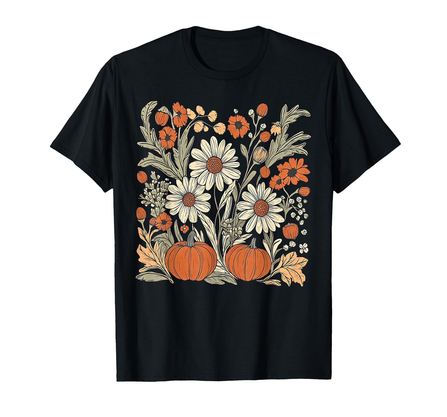 Boho Fall Floral Autumn Pumpkins Thanksgiving T-Shirt