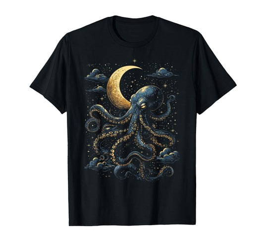 Octopus Celestial Moon Dark Academia Moody Maximalist Ocean T-Shirt