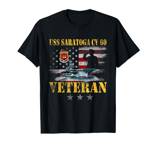 USS Saratoga CV-60 Aircraft Carrier Veteran US Flag Vintage T-Shirt