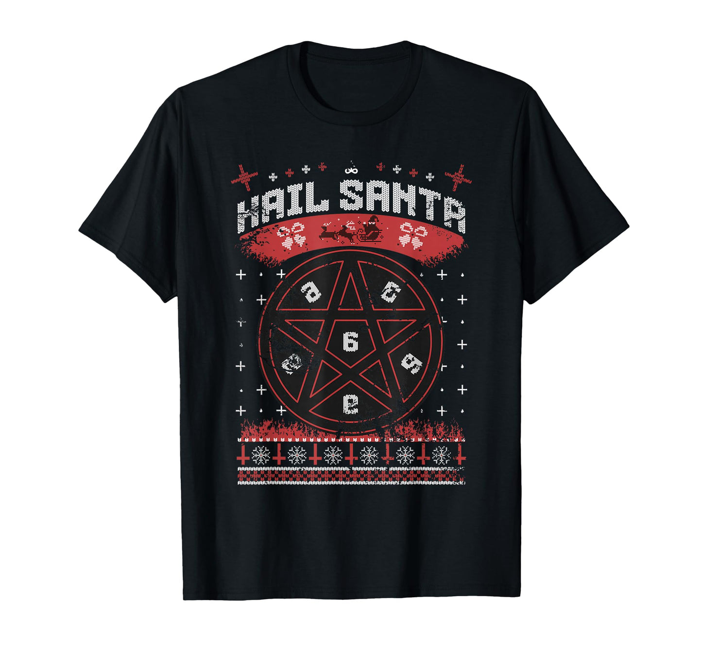 Hail Santa Distressed Christmas Pentagram T-Shirt