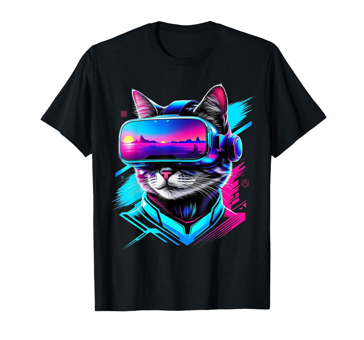 Funny VR Gamer Cat In VR Headset Virtual Reality Gaming T-Shirt for Men Women Girls Kids