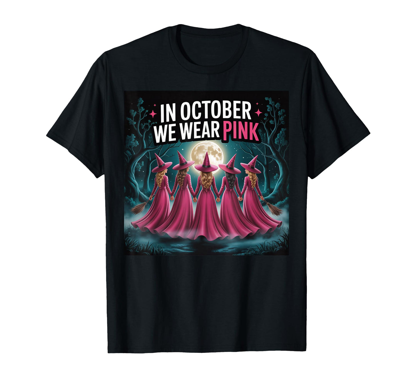 Halloween Breast Cancer Witch in October We Wear Pink T-Shirt