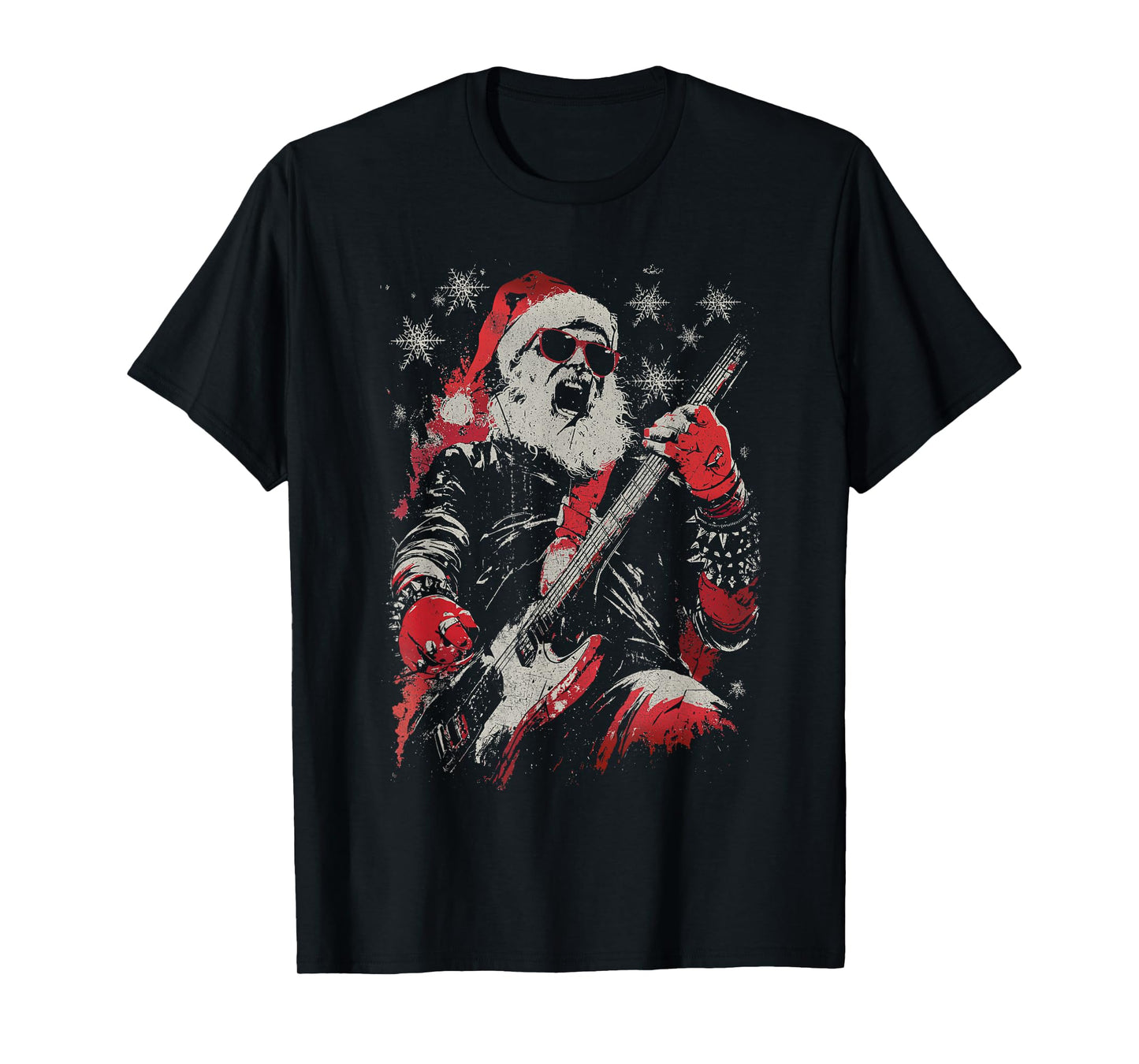 Retro Santa Claus Playing Guitar Funny Merry Christmas Xmas T-Shirt