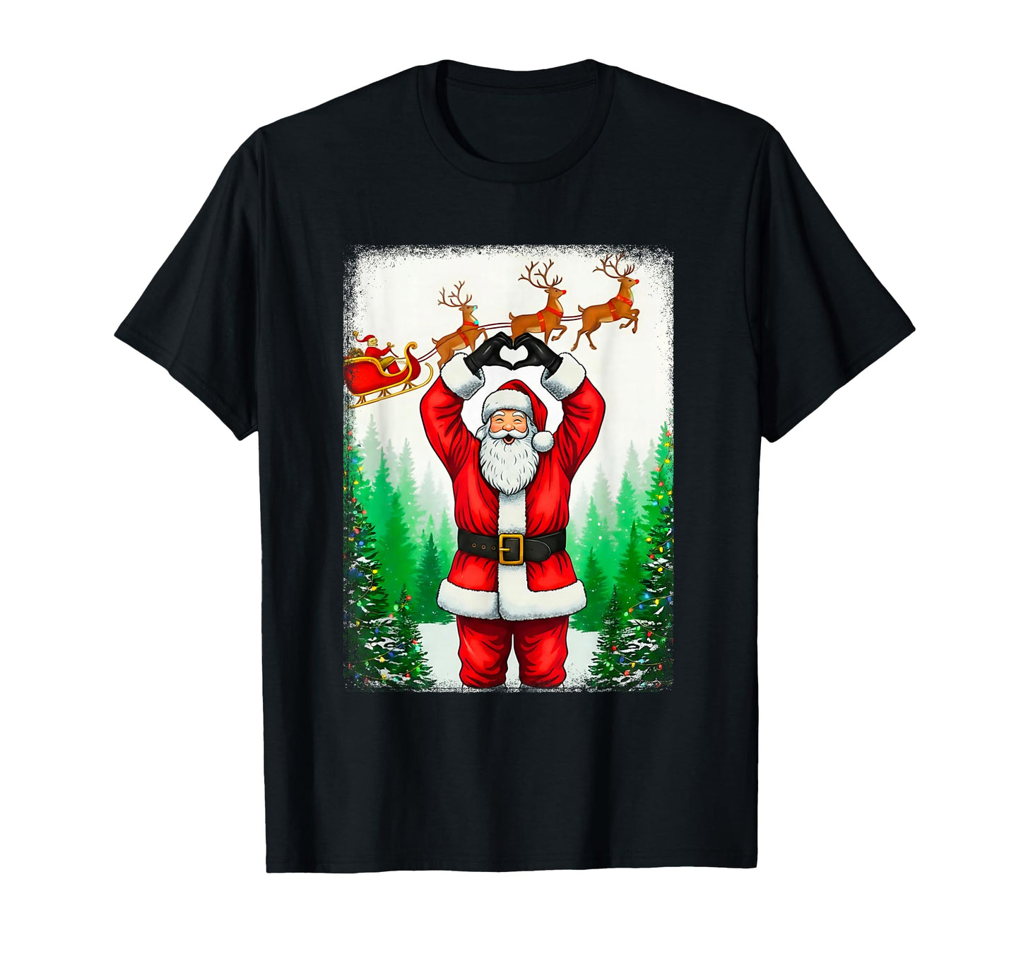 Funny Santa Clause Heart Hands Poster Christmas Men Boys T-Shirt