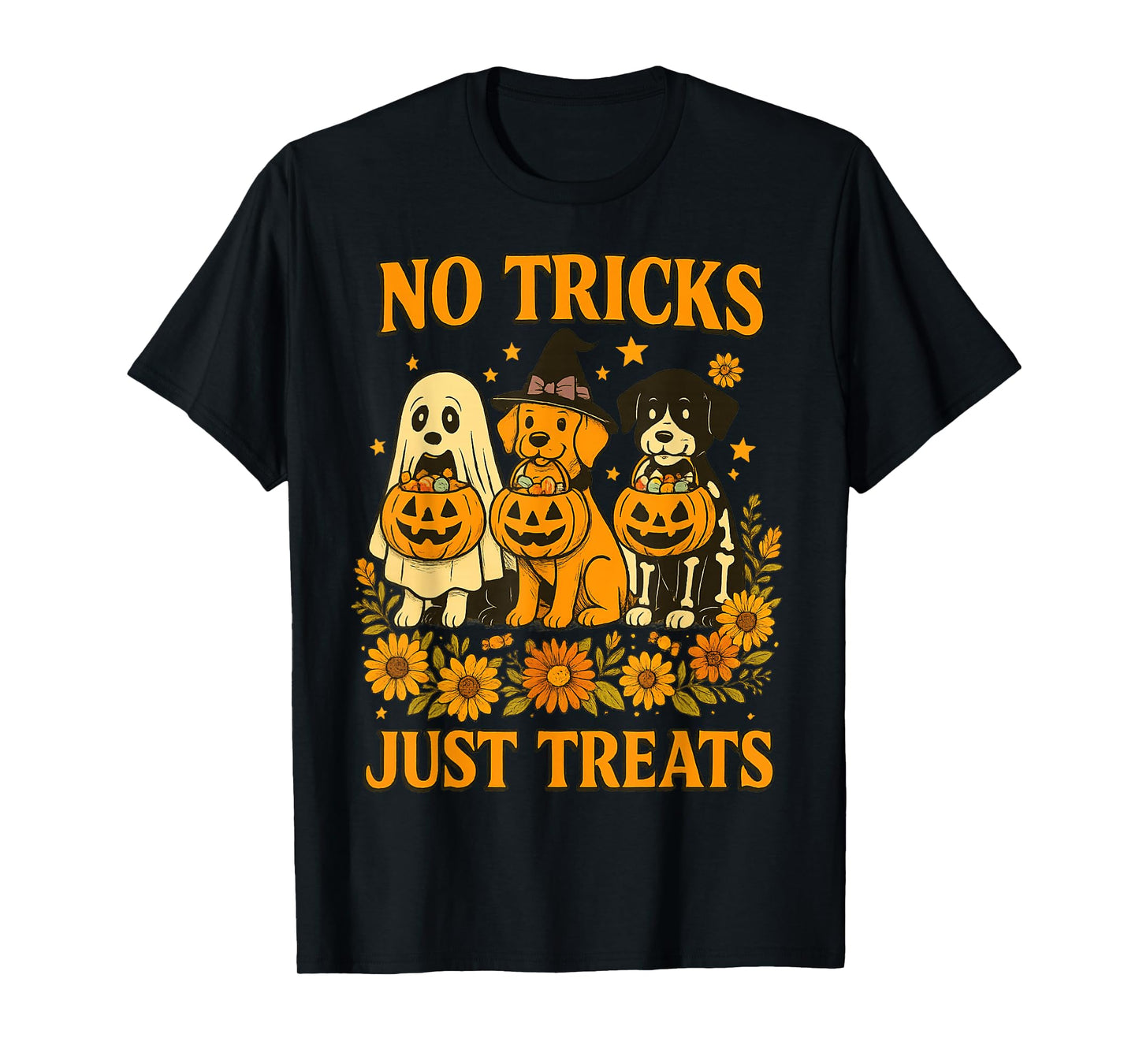 No Tricks Just Treats Halloween Dog Costume Ghosts Pumpkin T-Shirt