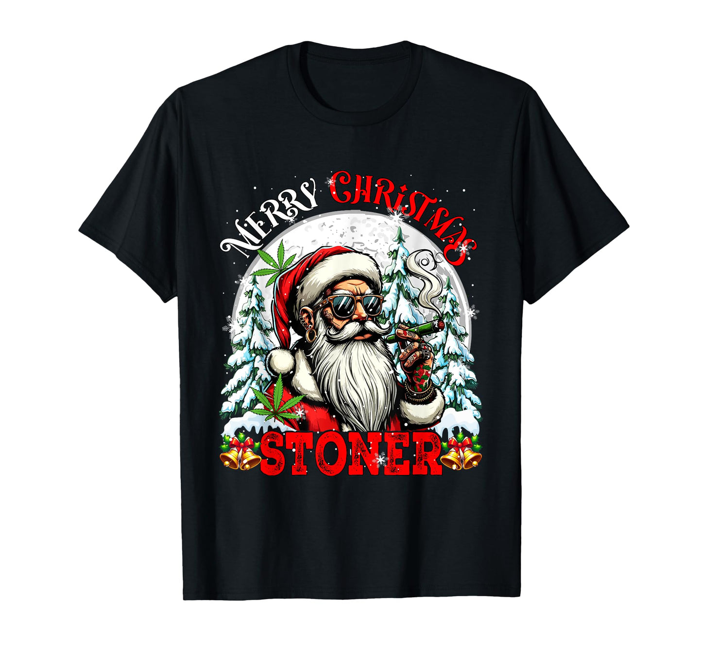 Merry Christmas Stoner Xmas Santa Sunglasses Smoking Lover T-Shirt