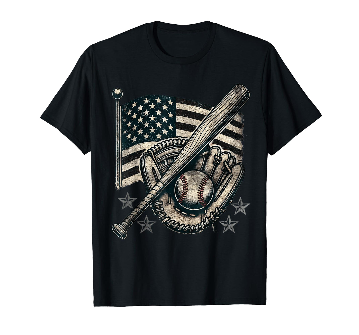 Vintage Baseball American Flag Player Funny Baseball T-Shirt