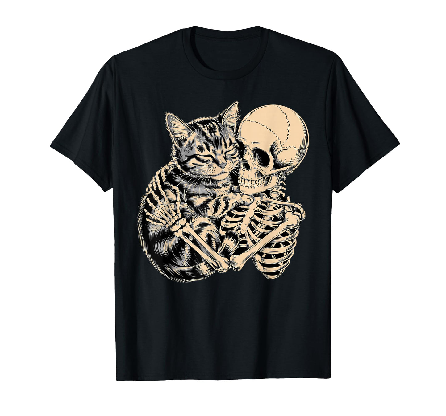 Womens Halloween Cat Skeleton Hugging Cat Halloween Girls T-Shirt
