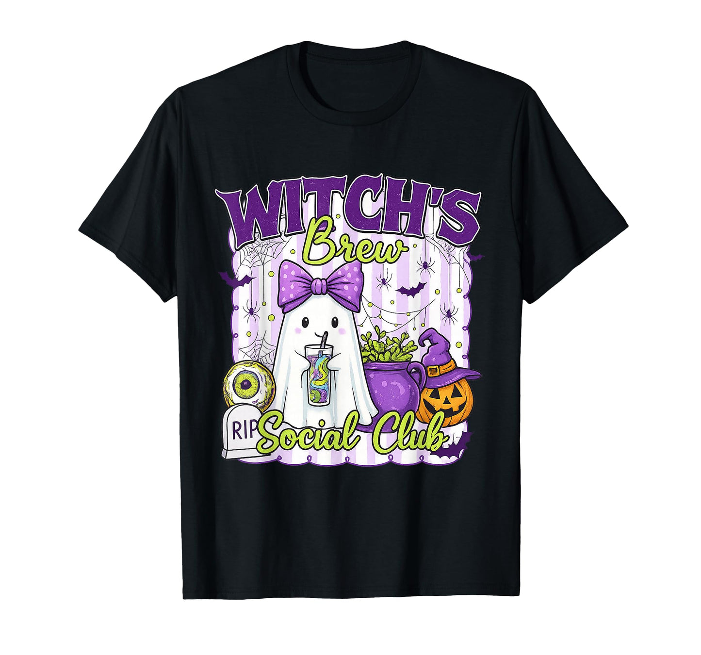Kawaii Witch’s Brew Social Club Ghost Halloween Coffee Funny T-Shirt
