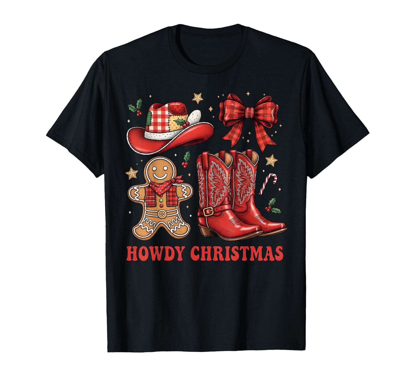 Western Howdy Christmas Cowgirl Boot Coquette Bow Christmas T-Shirt