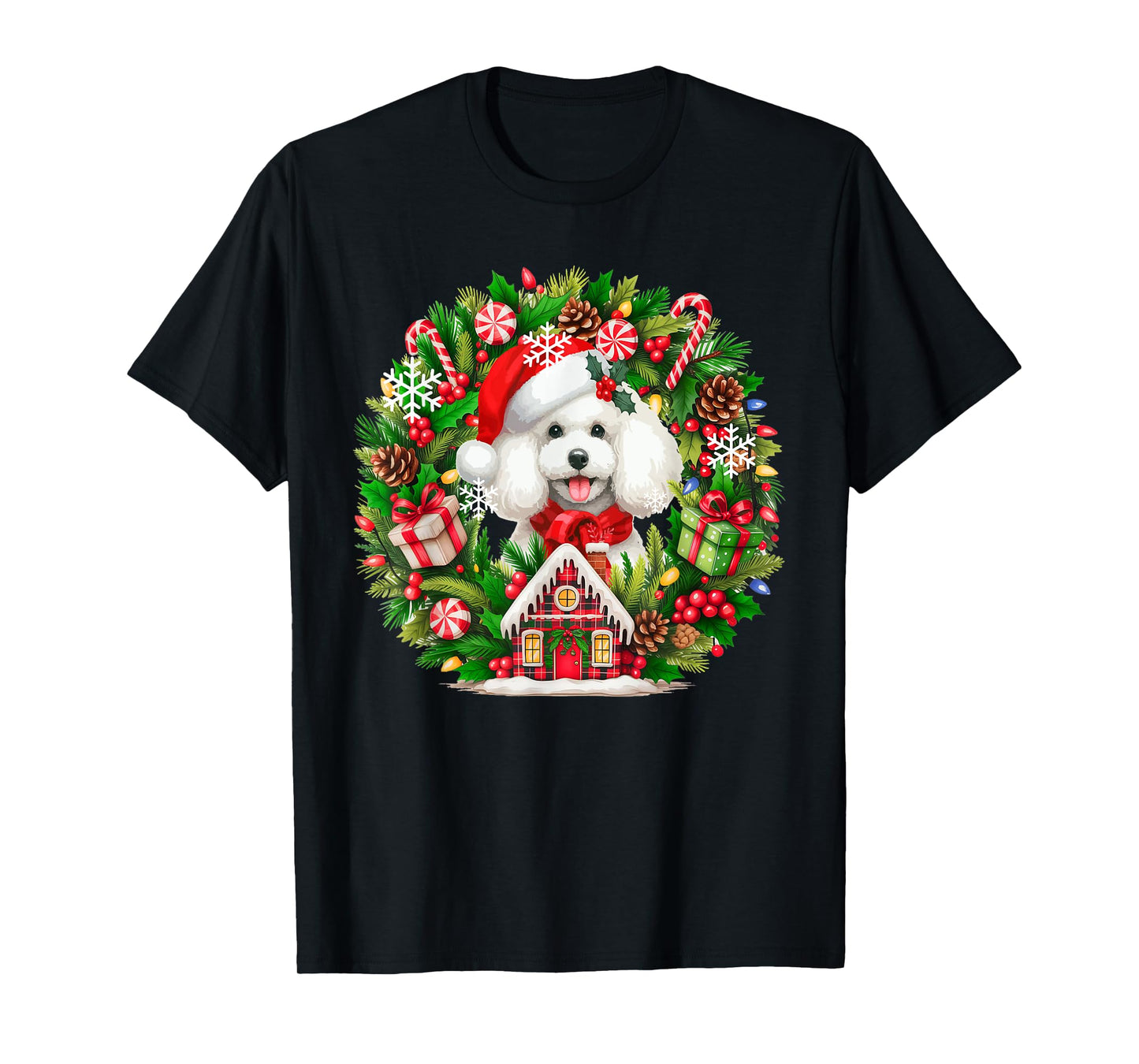Santa Poodle Christmas Floral Circle Matching Owner Kids T-Shirt