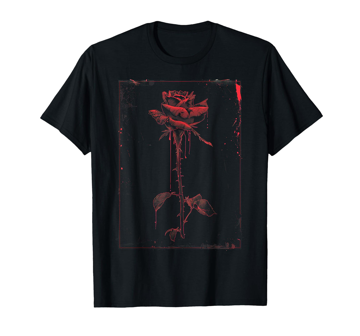 Anime Goth Withered Rose Blood Gothic Art Punk Vintage Edgy T-Shirt