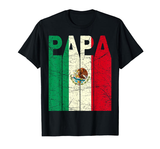 Mexican Papa Vintage Mexican Dad Mexican Flag Retro T-Shirt