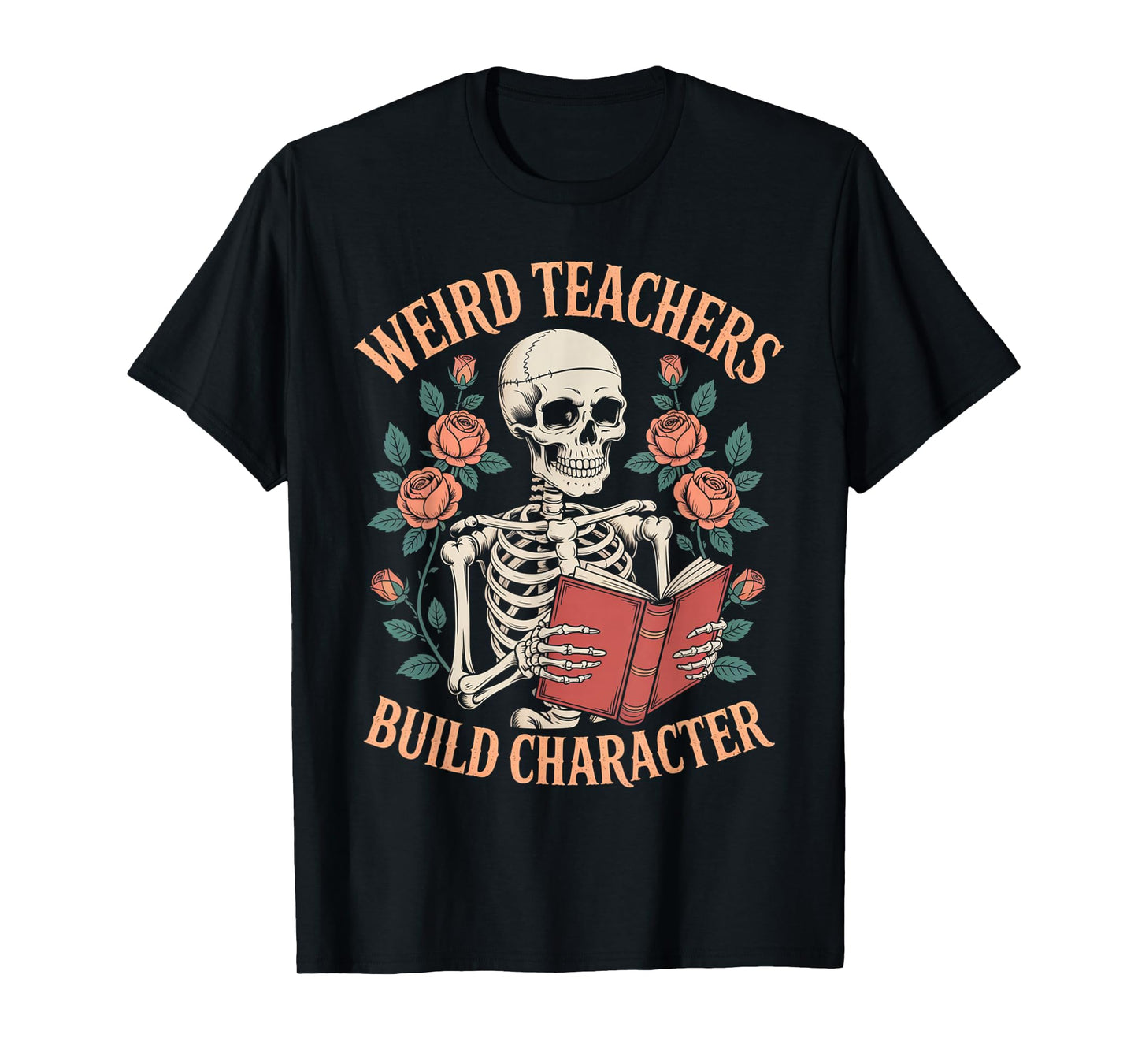 Funny Skeleton Book Floral Skull Halloween Teacher for Women T-Shirt