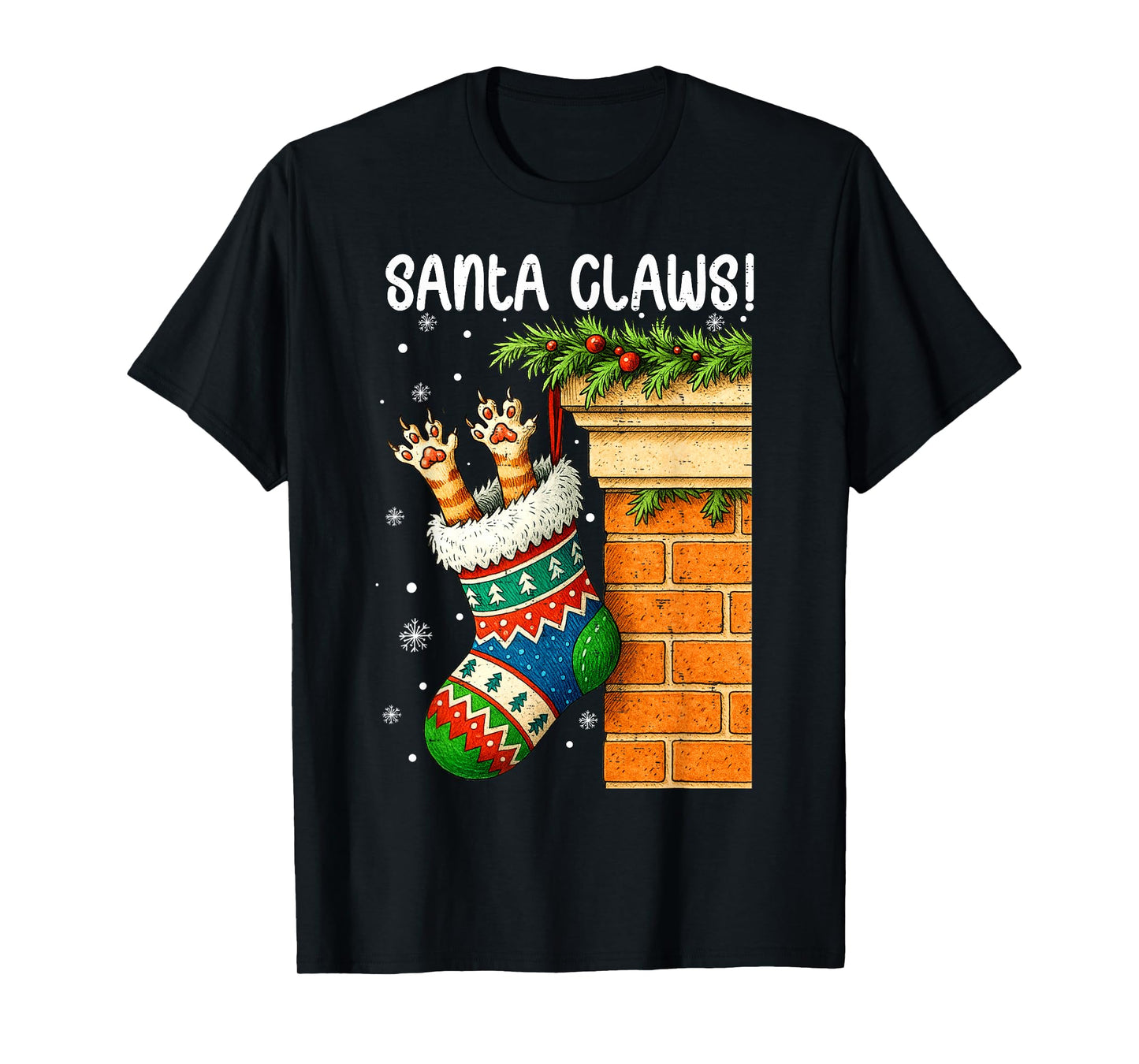 Christmas Cat Sock Santa Kitten Claw Cat Lover Xmas Pajama T-Shirt
