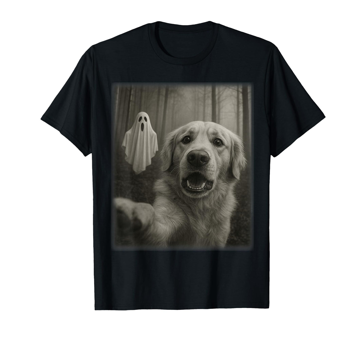 Funny Halloween Retriever Dog Selfie with Spooky Ghost T-Shirt