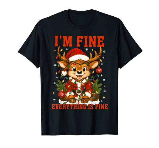 I'm Fine Everything is Fine Funny Christmas Reindeer Women T-Shirt