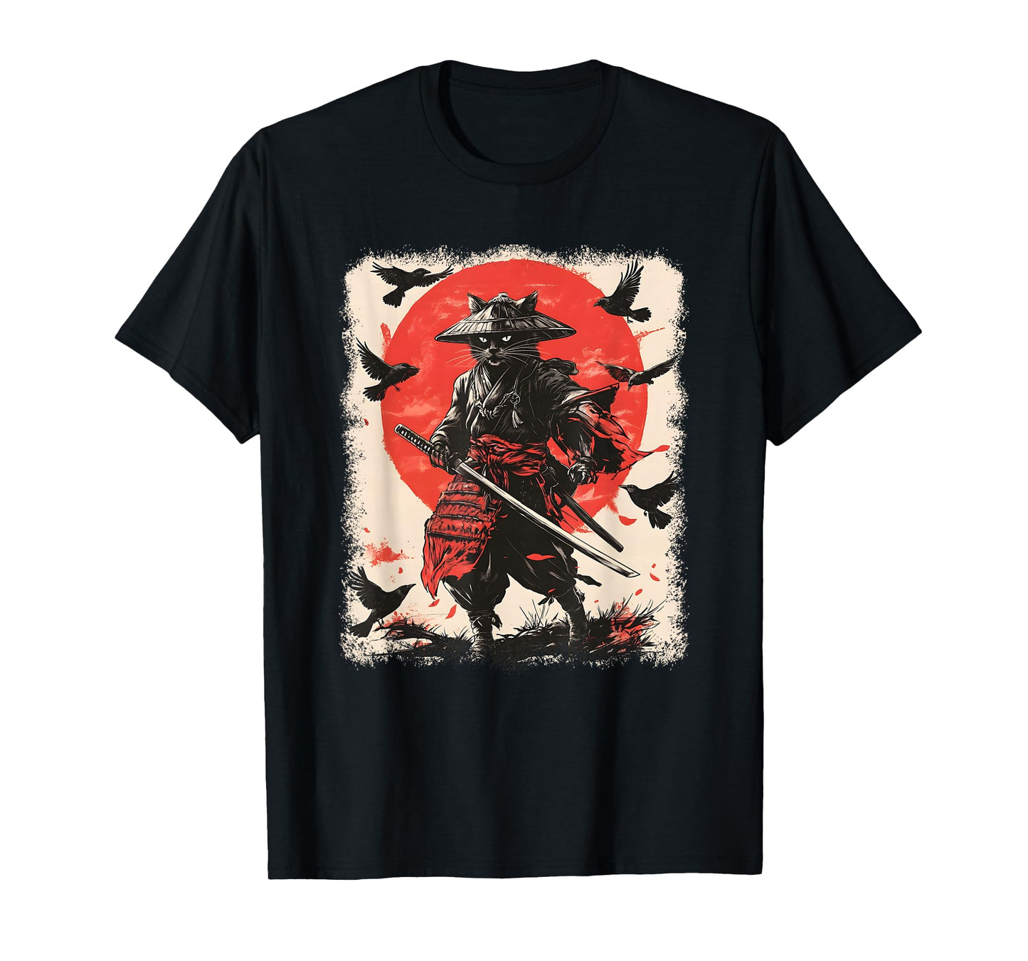 Samurai Cat, Japanese Warrior Art | Anime & Vintage Samurai T-Shirt