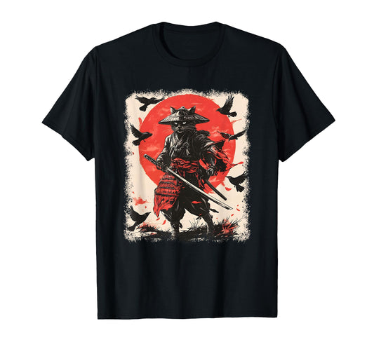 Samurai Cat, Japanese Warrior Art | Anime & Vintage Samurai T-Shirt