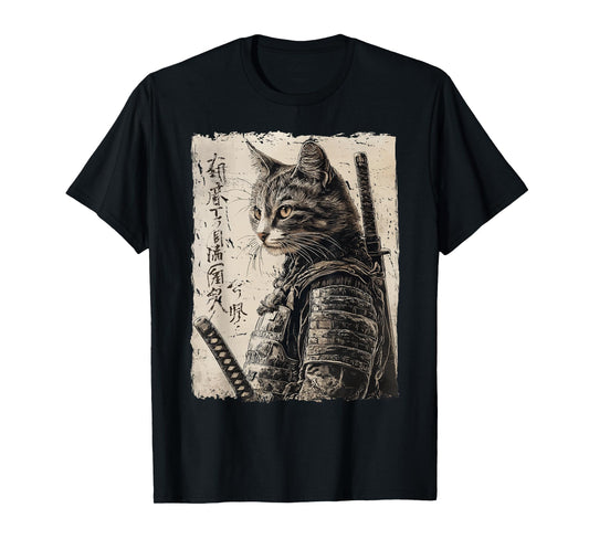 Samurai Cat Warrior Japanese Ukiyo-e Artwork Cat Samurai Men Women Girls Kids T-Shirt