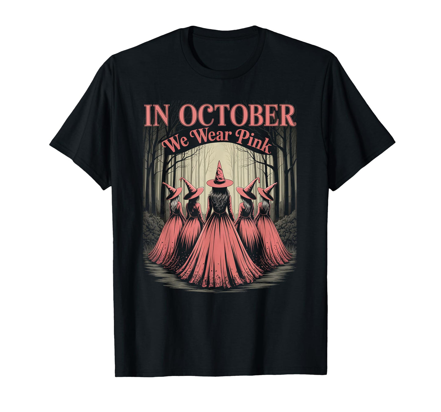 Retro in October We Wear Pink Witch Breast Cancer Awareness T-Shirt