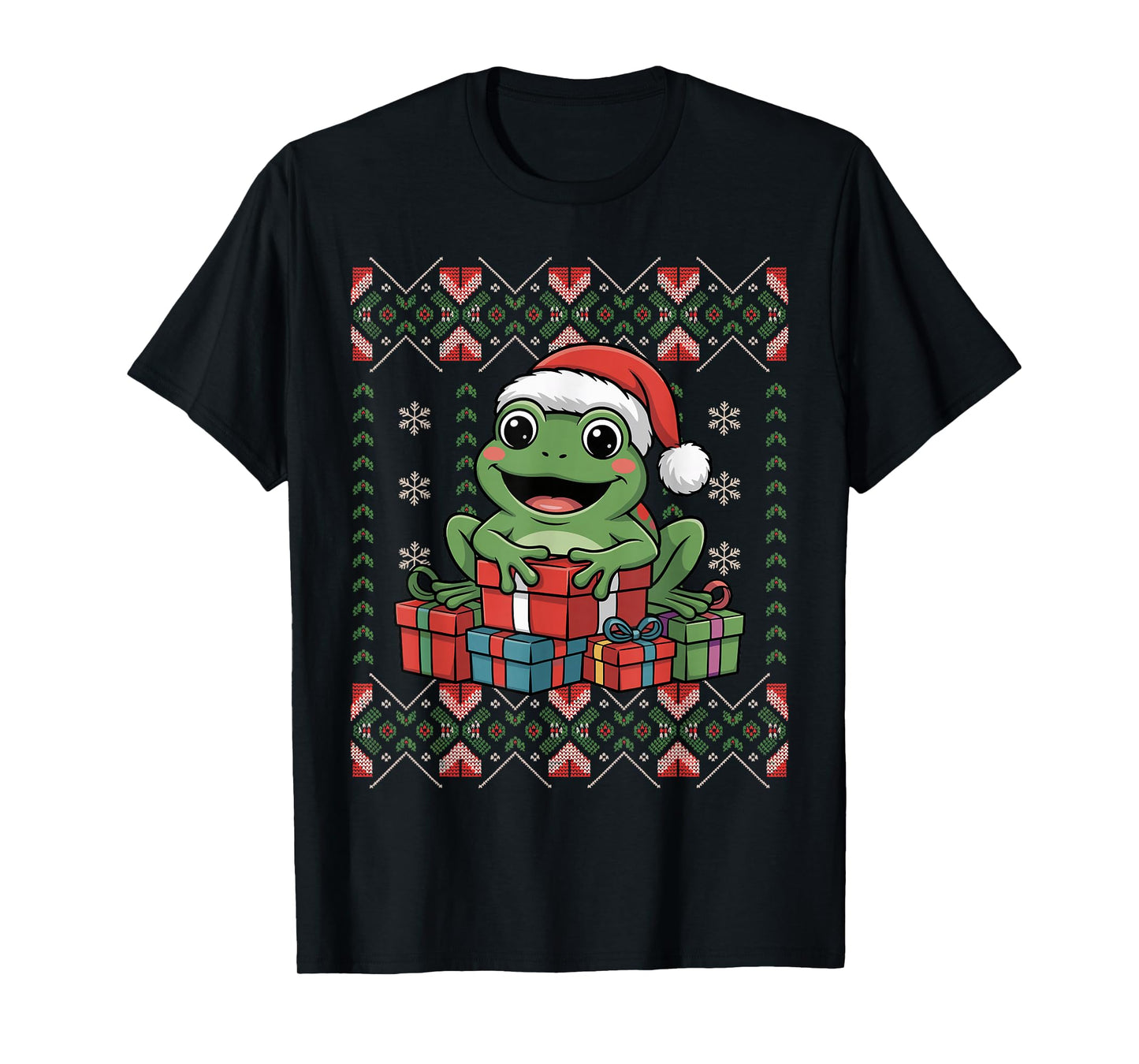 Santa Frog Christmas Ugly Sweater Funny Holiday Pajamas T-Shirt