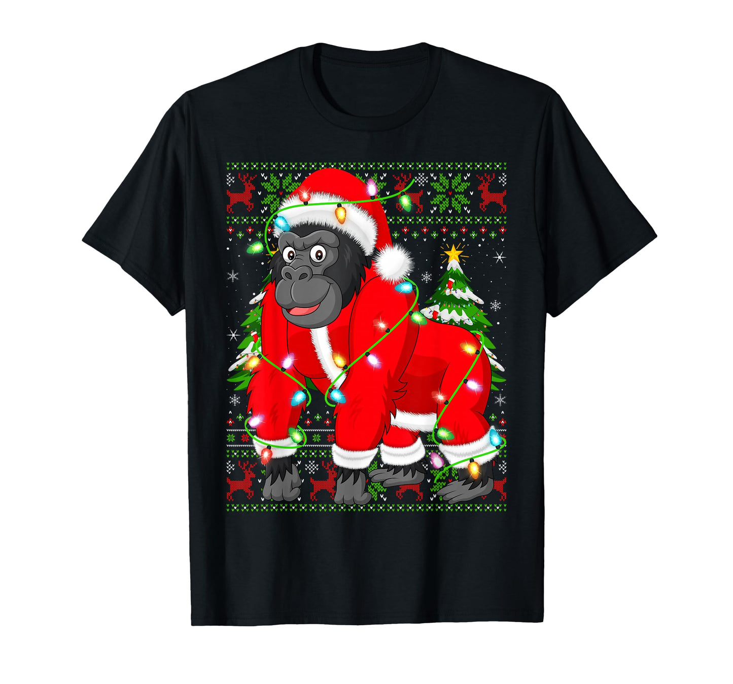 Gorilla Christmas Lights Santa Costume Ugly Xmas Sweaters T-Shirt