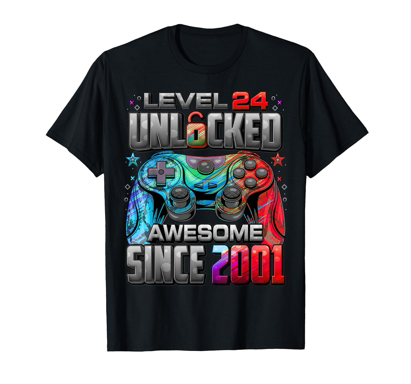 Level 24 Unlocked Awesome Since 2001 24th Birthday Gaming T-Shirt