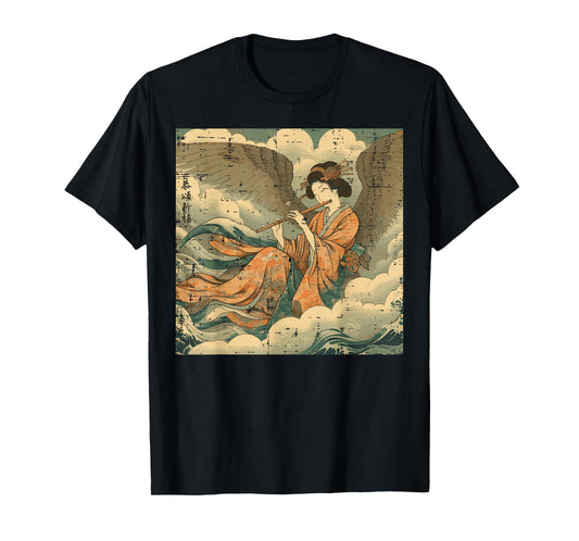 Japanese Woman Playing Flute Vintage Woodblock Women Men Kid T-Shirt