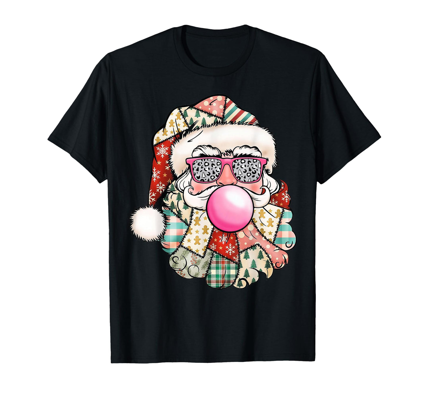 Vintage Retro Santa Christmas Bubble Gum Pink Sunglasses T-Shirt
