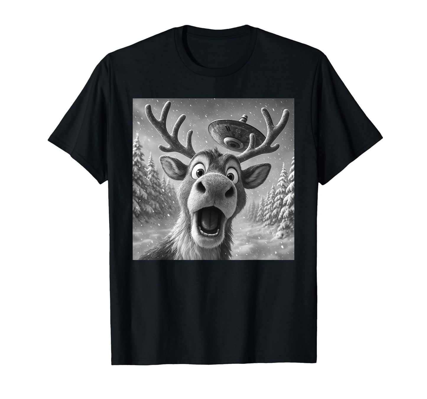 Funny Reindeer Taking A Selfie UFO Christmas Pajamas Holiday T-Shirt