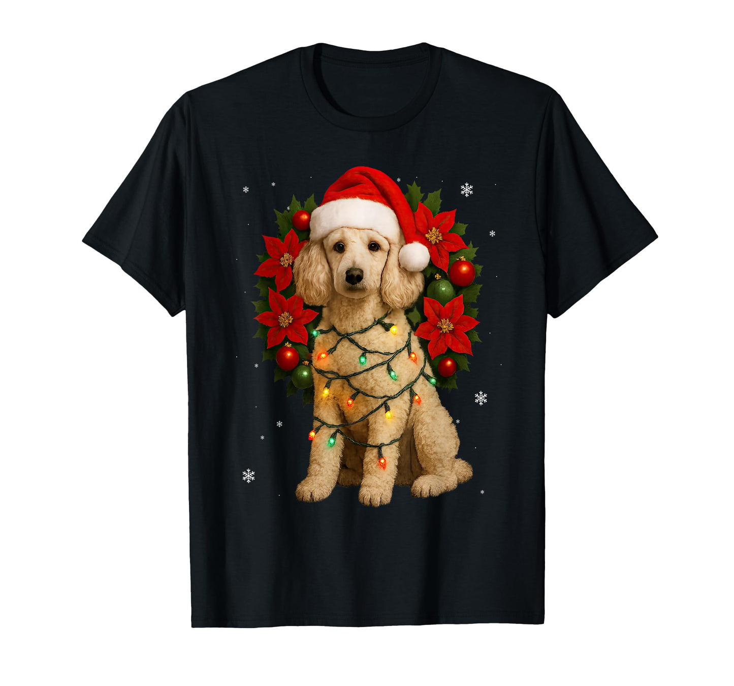 Cute Poodle Christmas Tree Dog Festive Wreath Xmas T-Shirt